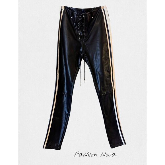 Fashion Nova Janice lace-up faux leather high waisted pants  Sz L - Picture 1 of 8